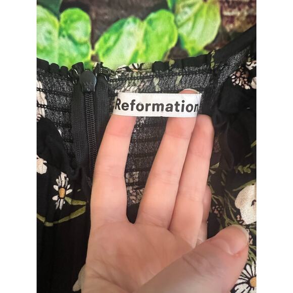 Reformation Fairway Floral Print Crepe Midi Dress Black Floral Flowers Sz 4 NWOT - Picture 5 of 8